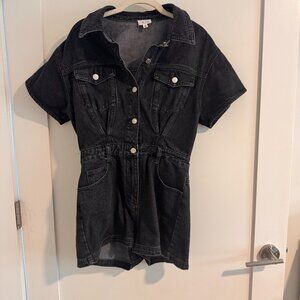 Le Lis Black Denim Button-Up Short Sleeve Romper